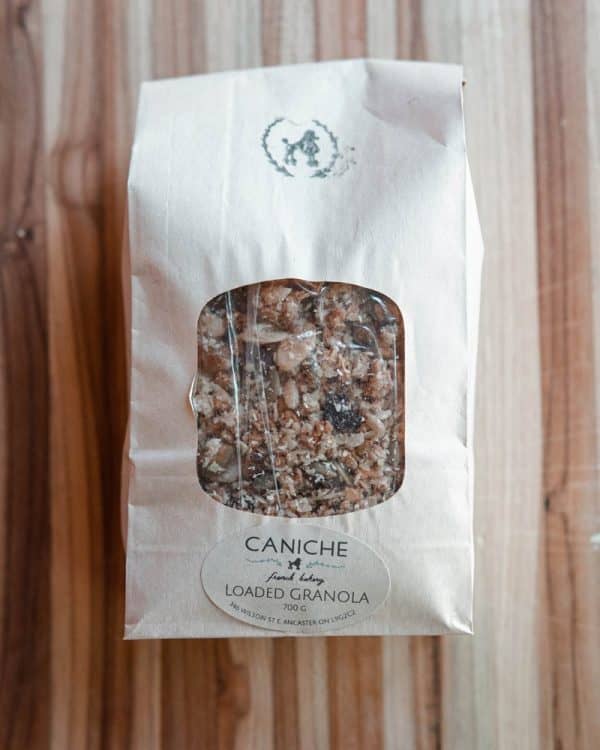 Bag of Granola on table at Caniche Bakery in Ancaster Ontario